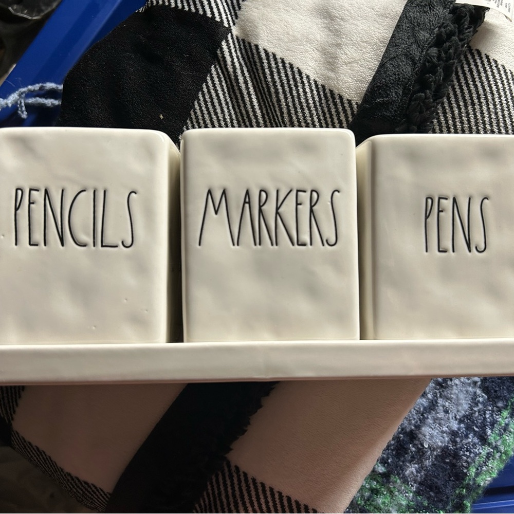 Rae Dunn White Ceramic Pencil Case Set